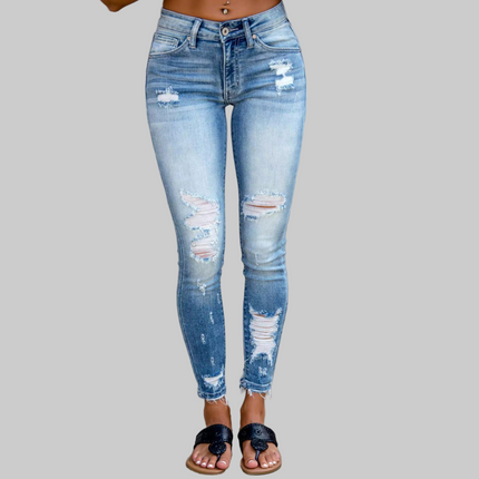 Stretch Jeans Women's Long Ripped Skinny