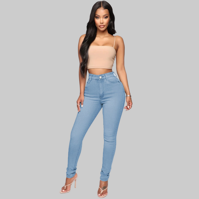 Slimming Jeans Pants For Women High Waist Trousers With Pockets