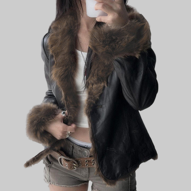 Moderne Leather Coat – Casual & Elegante Leren Jas voor Dames