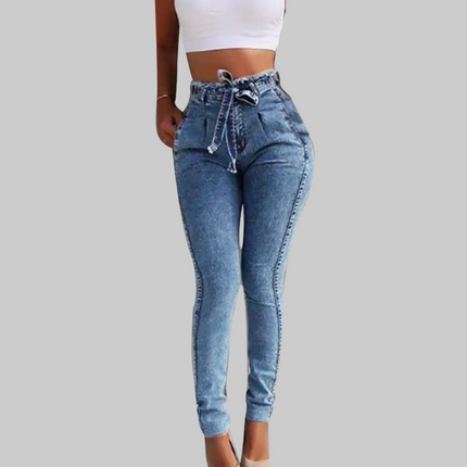 Dames High Waist Skinny Jeans met Riem