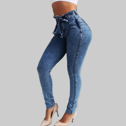Dames High Waist Skinny Jeans met Riem