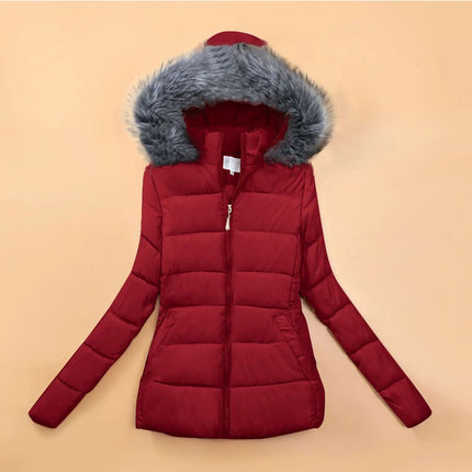 Fake Fur Hooded Autumn Warm Short Jacket Cotton Parkas Basic Coat Female 2024 New Winter Parkas Women Jacket Slim Outerwear