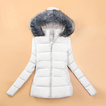 Fake Fur Hooded Autumn Warm Short Jacket Cotton Parkas Basic Coat Female 2024 New Winter Parkas Women Jacket Slim Outerwear