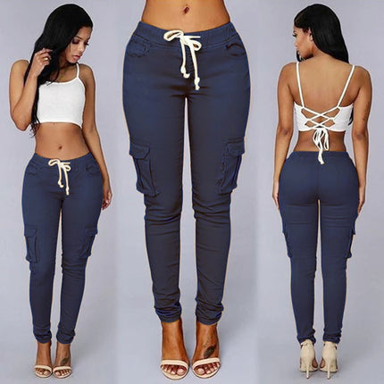 Dames High Waist Cargo Jeans Zwart