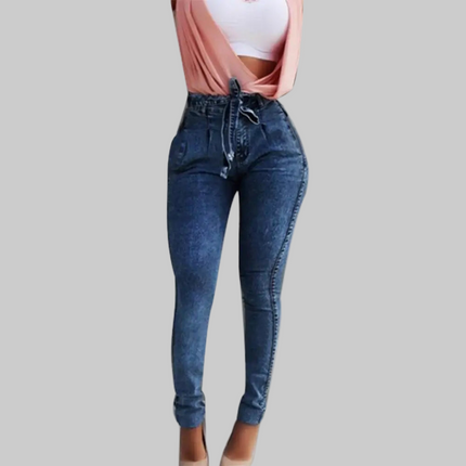 Dames High Waist Skinny Jeans met Riem