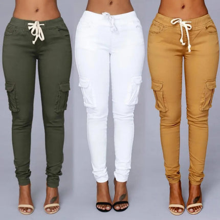 Dames High Waist Cargo Jeans Zwart