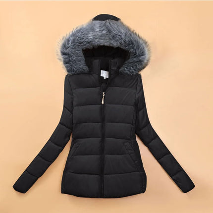 Fake Fur Hooded Autumn Warm Short Jacket Cotton Parkas Basic Coat Female 2024 New Winter Parkas Women Jacket Slim Outerwear