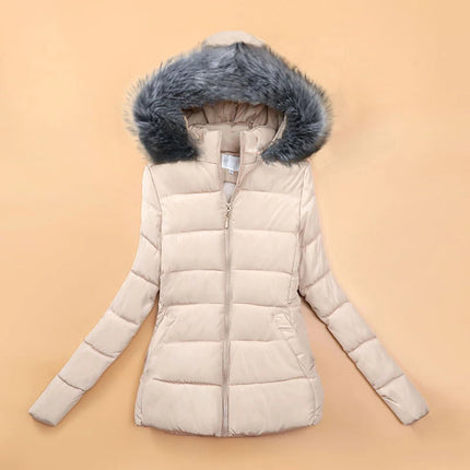 Fake Fur Hooded Autumn Warm Short Jacket Cotton Parkas Basic Coat Female 2024 New Winter Parkas Women Jacket Slim Outerwear