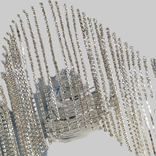 Diamonds Tassels Ripped Jeans Shorts Women's Fashion High Waist Irregular Streetwear