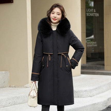 Women Winter Removable Cotton Parkas 2025 New Long Warm Thicken Cotton Coat With Lining Women Big Fur Collar Hooded Outwear