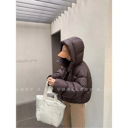 Women Jacket Short Hooded Down Jacket 2025 Winter Coat Korean Fashion Thick Warm Parkas Loose White Duck Pink Outwear