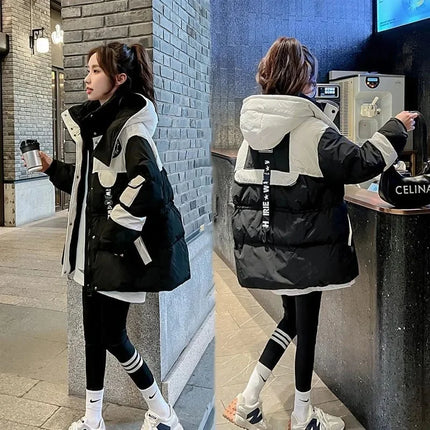 Winter Women Medium Long Styles Down Cotton Coat Korean Female Parkas Jacket 2025 Ladies Hooded Splicing Together Puffer Outwear