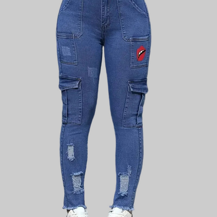 Dames High Waist Lift Jeans met Print