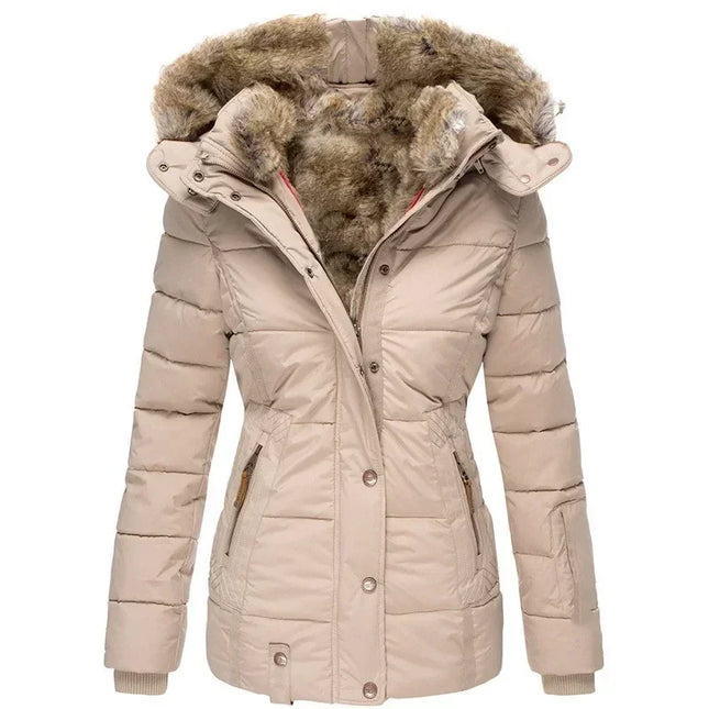 Winter Warm Fur Collar Cotton Clothes Women's Zipper Long Sleeve Slim Hooded Cotton Coat
