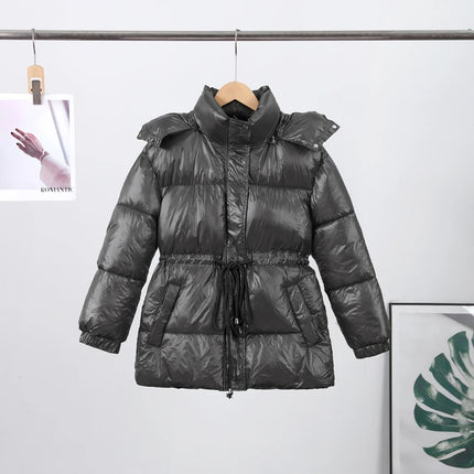 Elegant Cotton-padded Hoody Jacket Women Thicken Lace Up Full Sleeve Button Pockets Jackets Female 2025 Warm Winter Outwear