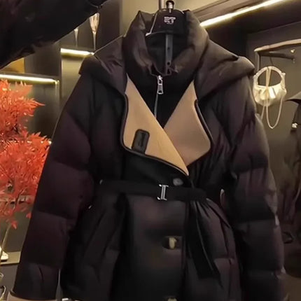 Fashion Y2k Cotton Coat Winter Thicken Parker Hooded Mid-Length Bread Suit Waist Slim Warm Plus Size Cotton-Padded Jacket Women