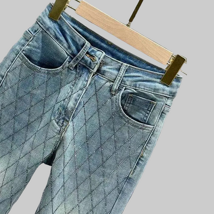 Diamond Denim Flared Pants Women's Fashion Jeans New High Waist Stretch Slim Pants