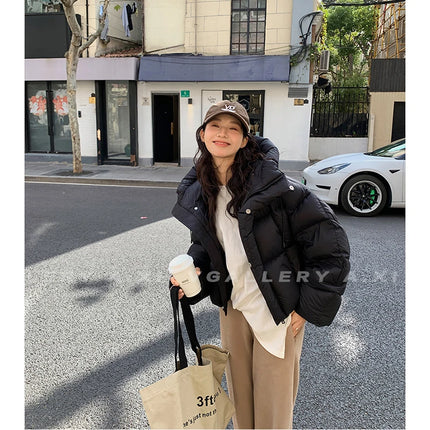 Women Jacket Short Hooded Down Jacket 2025 Winter Coat Korean Fashion Thick Warm Parkas Loose White Duck Pink Outwear