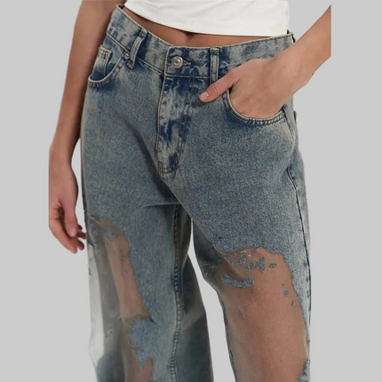 High Waist Grunge Denim Jeans Dames