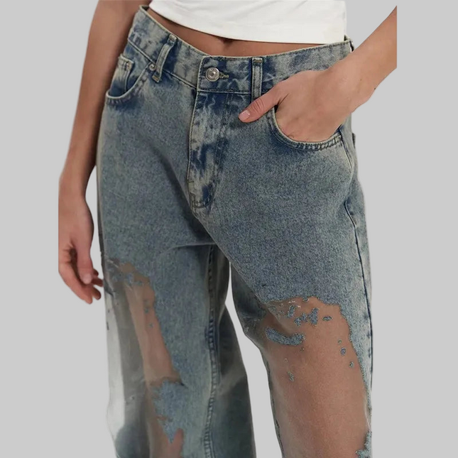 High Waist Grunge Denim Jeans Dames