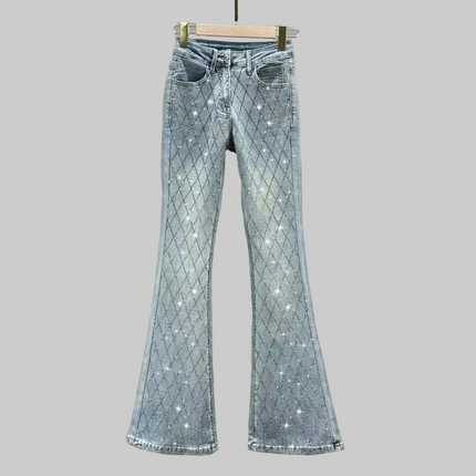 Diamond Denim Flared Pants Women's Fashion Jeans New High Waist Stretch Slim Pants