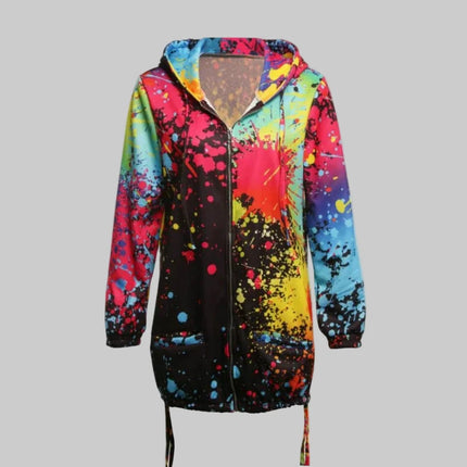 Zwart/Wit Dames Jas 2025 met Tie Dye Print & Capuchon | Harajuku Style