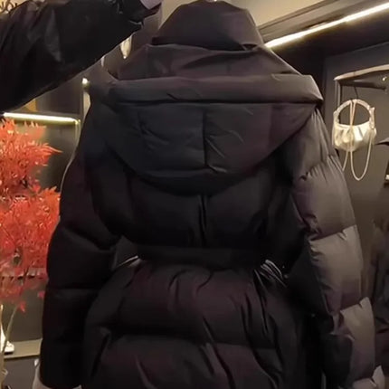 Fashion Y2k Cotton Coat Winter Thicken Parker Hooded Mid-Length Bread Suit Waist Slim Warm Plus Size Cotton-Padded Jacket Women