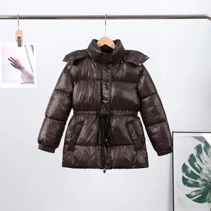 Elegant Cotton-padded Hoody Jacket Women Thicken Lace Up Full Sleeve Button Pockets Jackets Female 2025 Warm Winter Outwear