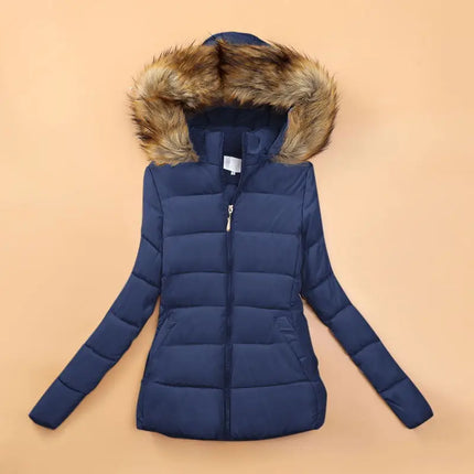 Fake Fur Hooded Autumn Warm Short Jacket Cotton Parkas Basic Coat Female 2024 New Winter Parkas Women Jacket Slim Outerwear