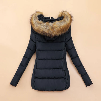 Fake Fur Hooded Autumn Warm Short Jacket Cotton Parkas Basic Coat Female 2024 New Winter Parkas Women Jacket Slim Outerwear