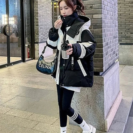 Winter Women Medium Long Styles Down Cotton Coat Korean Female Parkas Jacket 2025 Ladies Hooded Splicing Together Puffer Outwear