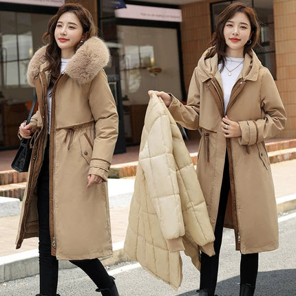Women Winter Removable Cotton Parkas 2025 New Long Warm Thicken Cotton Coat With Lining Women Big Fur Collar Hooded Outwear