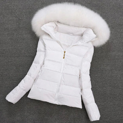 Fake Fur Hooded Autumn Warm Short Jacket Cotton Parkas Basic Coat Female 2024 New Winter Parkas Women Jacket Slim Outerwear
