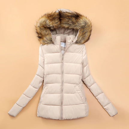 Fake Fur Hooded Autumn Warm Short Jacket Cotton Parkas Basic Coat Female 2024 New Winter Parkas Women Jacket Slim Outerwear