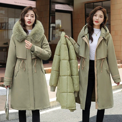 Women Winter Removable Cotton Parkas 2025 New Long Warm Thicken Cotton Coat With Lining Women Big Fur Collar Hooded Outwear