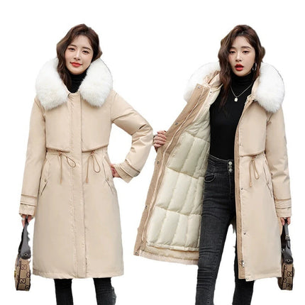 Women Winter Removable Cotton Parkas 2025 New Long Warm Thicken Cotton Coat With Lining Women Big Fur Collar Hooded Outwear