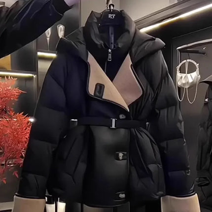 Fashion Y2k Cotton Coat Winter Thicken Parker Hooded Mid-Length Bread Suit Waist Slim Warm Plus Size Cotton-Padded Jacket Women