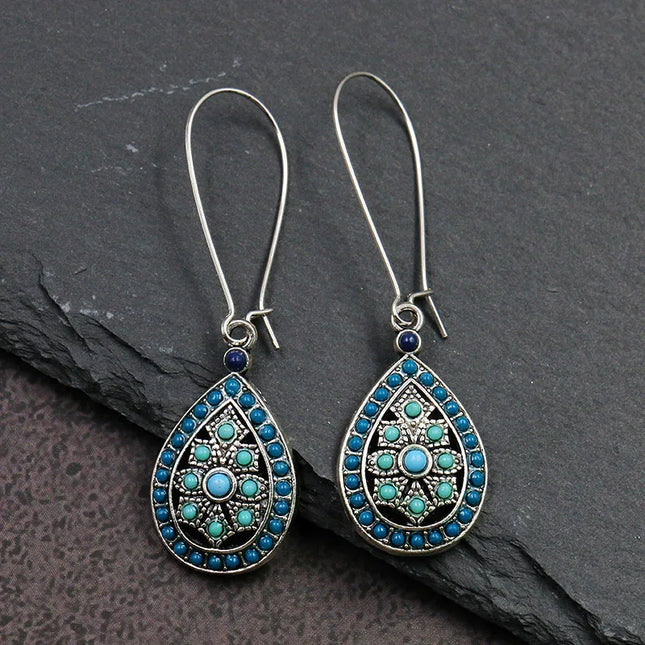 Bohemian Dangle Drop Earrings for Women Vintage Turquoise Tassel Earrings Ethnic Retro Pendant Ear Hook Beach Party Jewelry Gift