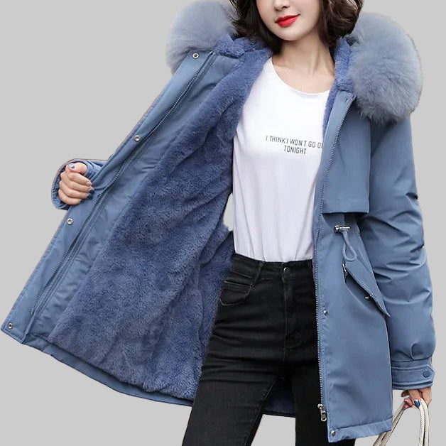 Dames Gewatteerde Winterjas met Bontkraag & Capuchon
