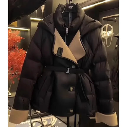 Fashion Y2k Cotton Coat Winter Thicken Parker Hooded Mid-Length Bread Suit Waist Slim Warm Plus Size Cotton-Padded Jacket Women