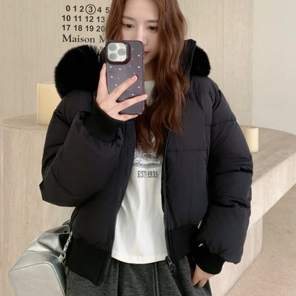 Korean Style Down Cotton Coat Thicken Short Women's Winter 2025 Jacket Casual Warm Fur Hooded Cropped Parkas Chic Streetwear ﻿