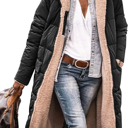 Women's 2023 Warm Winter Coats Reversible Sherpa Fleece Long Hooded Puffer Jackets Outerwear