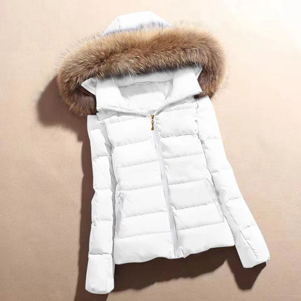 Fake Fur Hooded Autumn Warm Short Jacket Cotton Parkas Basic Coat Female 2024 New Winter Parkas Women Jacket Slim Outerwear