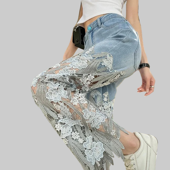 Y2K Grunge Lace Jeans Dames
