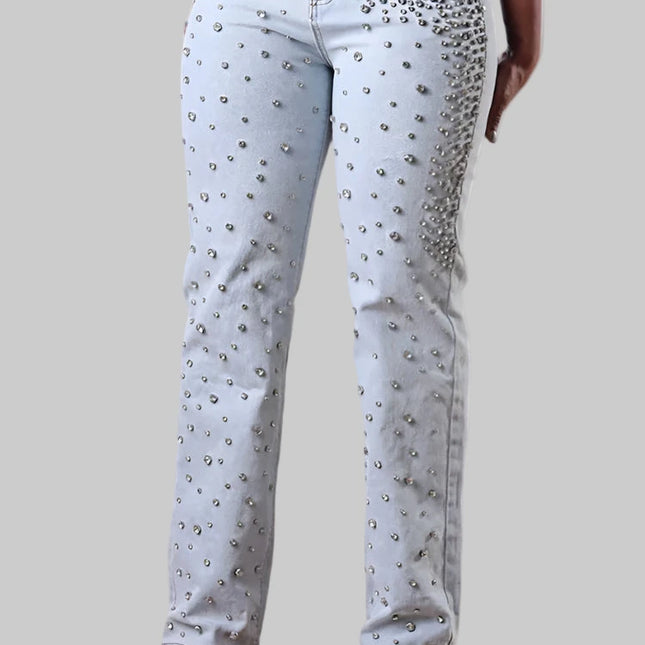 Vintage Streetwear Dames Jeans met Steentjes