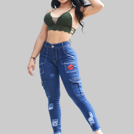 Dames High Waist Lift Jeans met Print