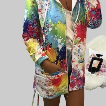 Zwart/Wit Dames Jas 2025 met Tie Dye Print & Capuchon | Harajuku Style