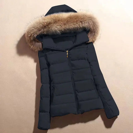 Fake Fur Hooded Autumn Warm Short Jacket Cotton Parkas Basic Coat Female 2024 New Winter Parkas Women Jacket Slim Outerwear