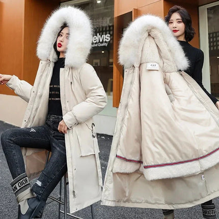 2025 Jackets Coats Outwear New Women's Parkas Winter Jacket Hooded Long Coat Thick Warm Female Cotton Padded Parka Fur Lining