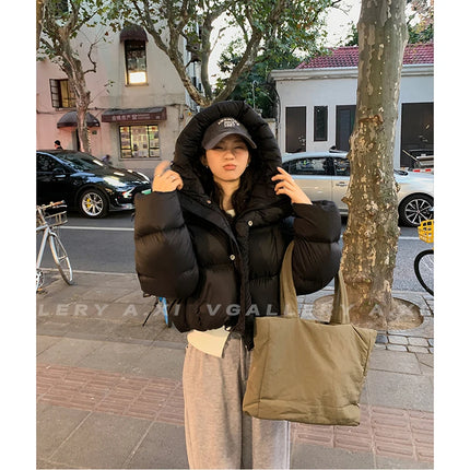 Women Jacket Short Hooded Down Jacket 2025 Winter Coat Korean Fashion Thick Warm Parkas Loose White Duck Pink Outwear